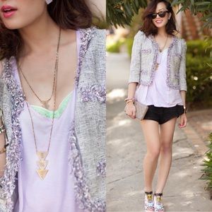 McGinn Gray White Tweed Iridescent Fringe  - As seen on “Rich Mom” Chriselle Lim